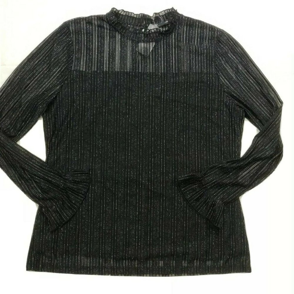 NWT INC Black Silver Mock-Neck Shine Top XXL - Picture 2 of 13